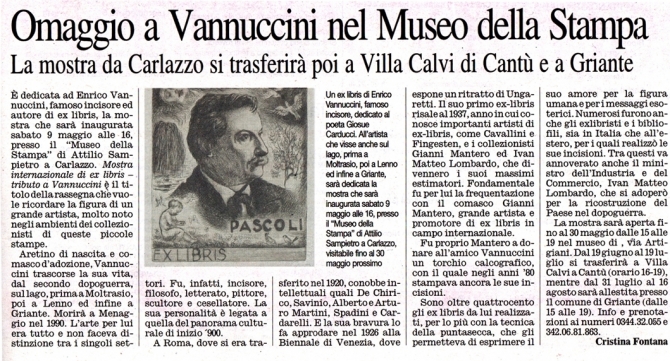 Mostre di Enrico Vannuccini in corso - Associaz. Italiana Ex libris